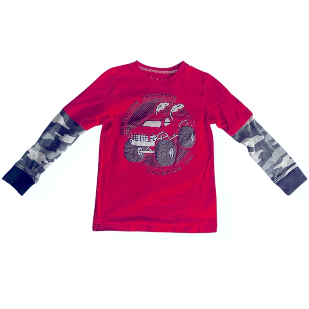 JUMPING BEANS Red/Black Monster Truck Long Sleeve Tee
